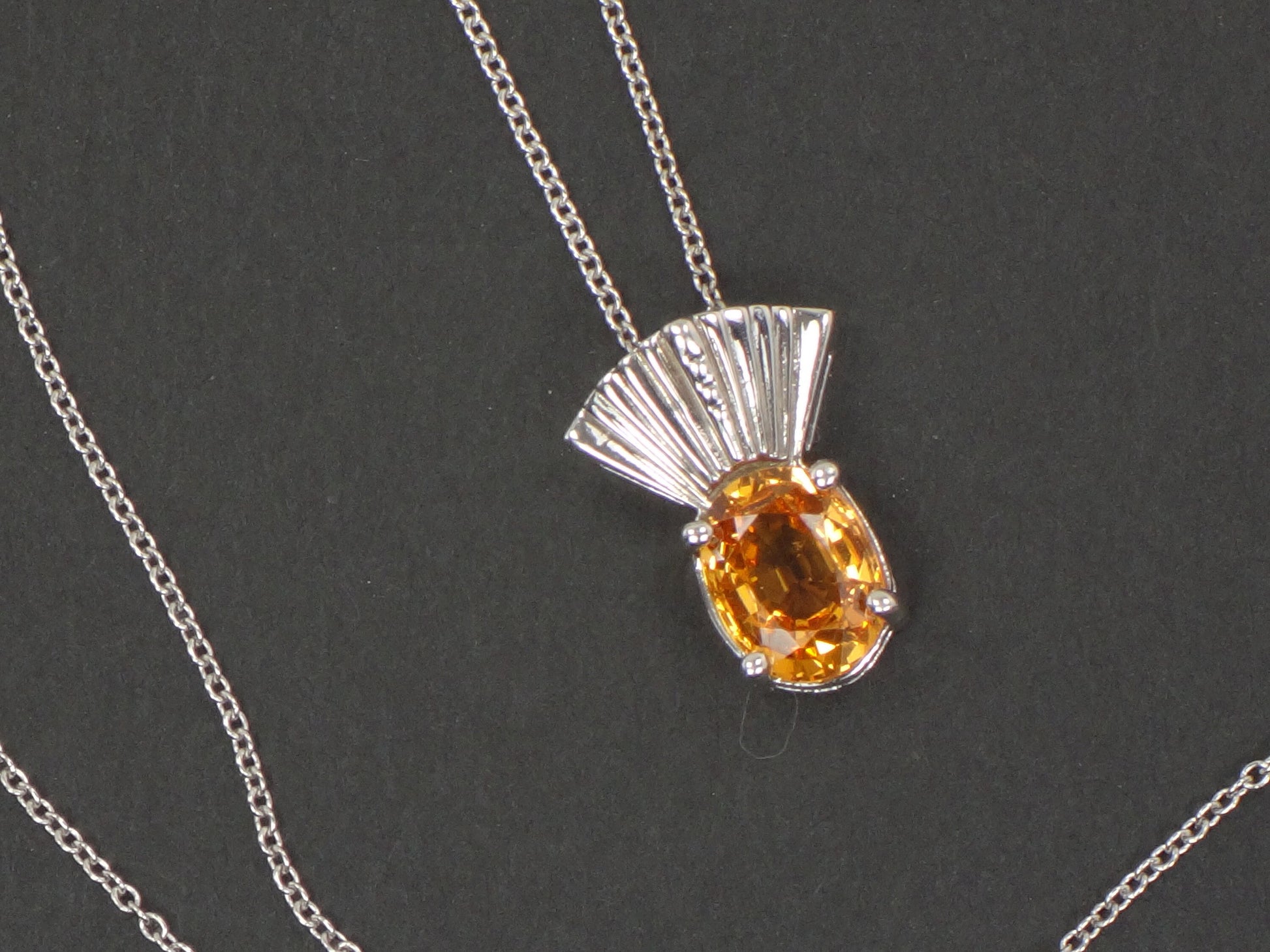 Vintage 14k White Gold Natural Golden Citrine Necklace 18" Chain - November Birthstone