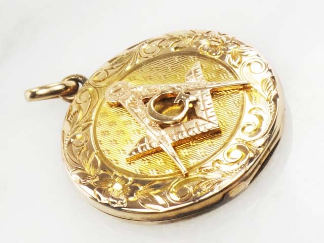 Vintage Masonic 10k Gold Locket: Engraved Freemason Watch Fob Pendant