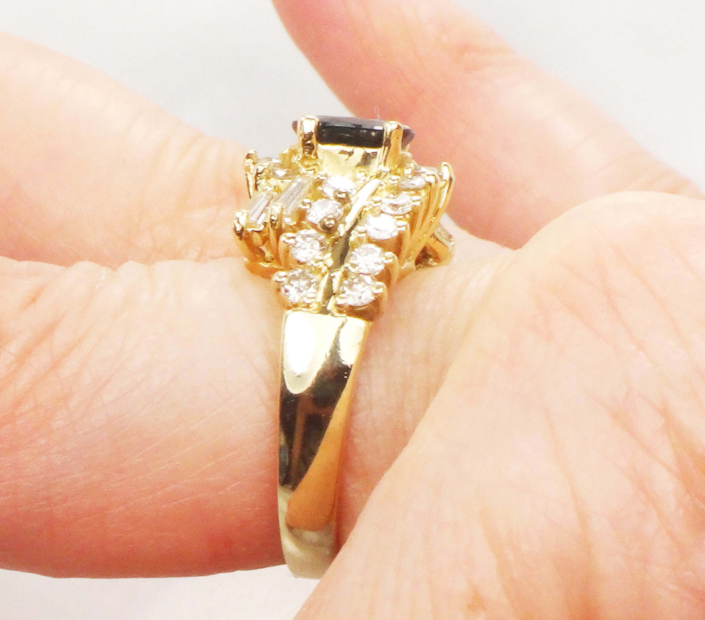 Natural Blue Sapphire and Diamond Ring - Vintage 14k Yellow Gold Oval Blue September Birthstone - Size 5.5 - Circa 1990's