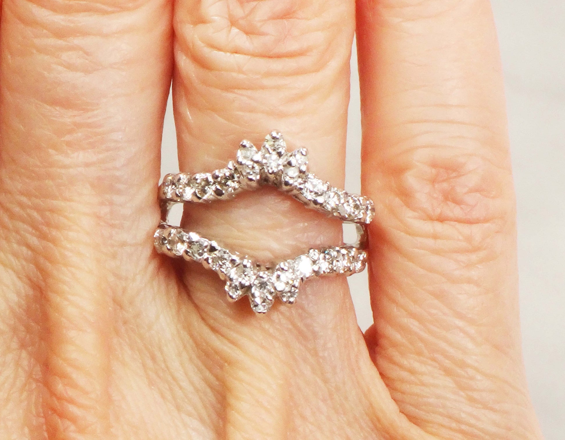 Vintage 14k White Gold Diamond Insert Ring Wedding Band Enhancer (.70 CTS, Size 5.5)