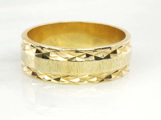 Vintage 14k Yellow Gold ArtCarved Wood Wedding Band 6.5 MM Size 7.25