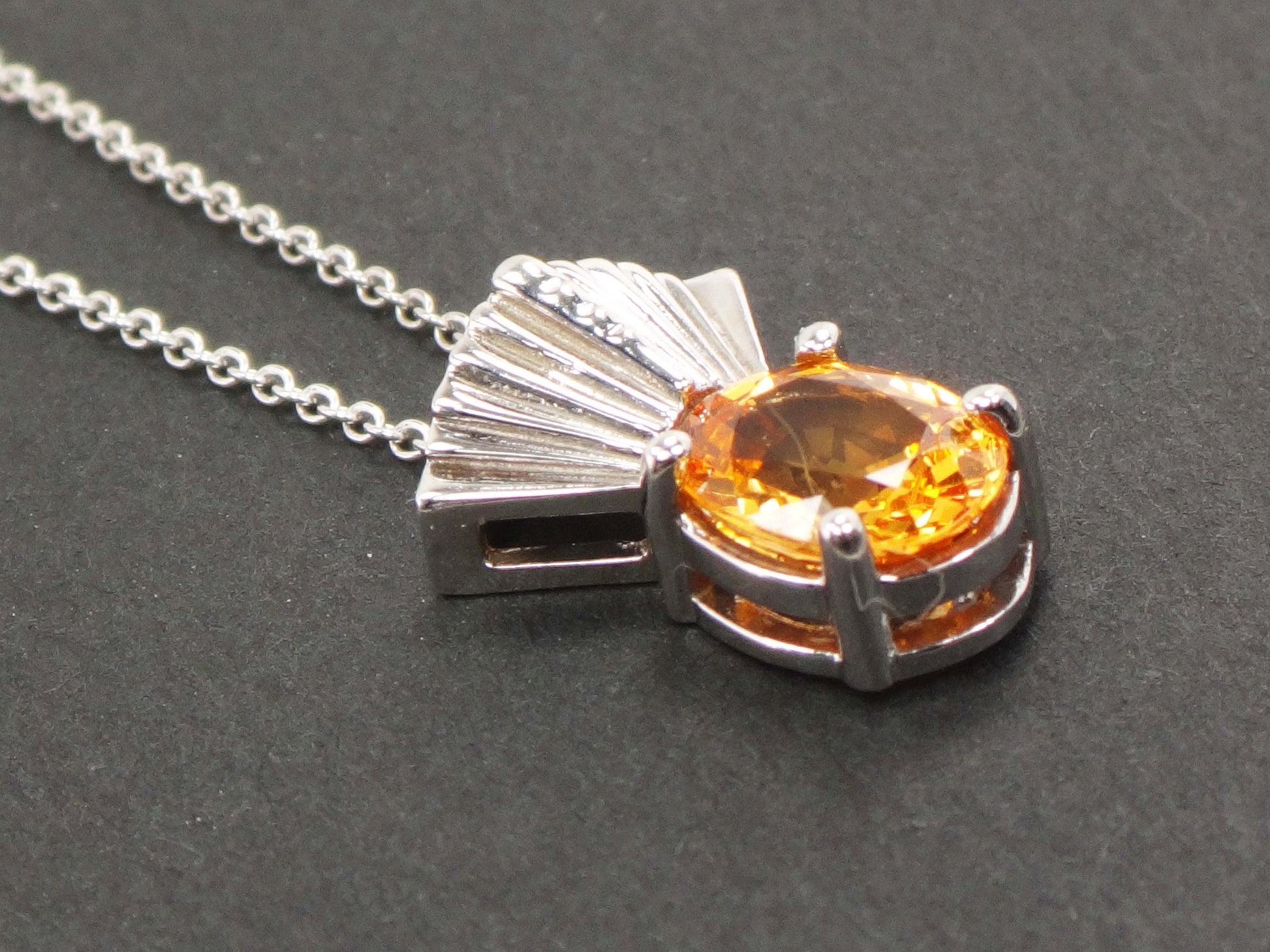 Vintage 14k White Gold Natural Golden Citrine Necklace 18" Chain - November Birthstone