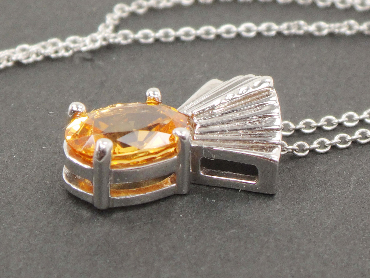 Vintage 14k White Gold Natural Golden Citrine Necklace 18" Chain - November Birthstone