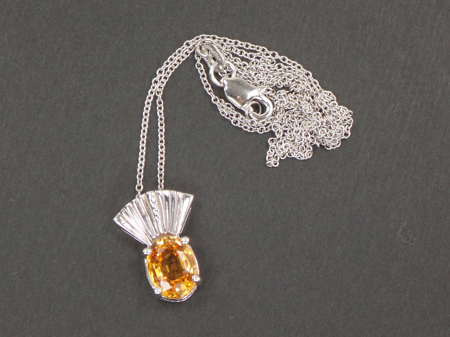 Vintage 14k White Gold Natural Golden Citrine Necklace 18" Chain - November Birthstone