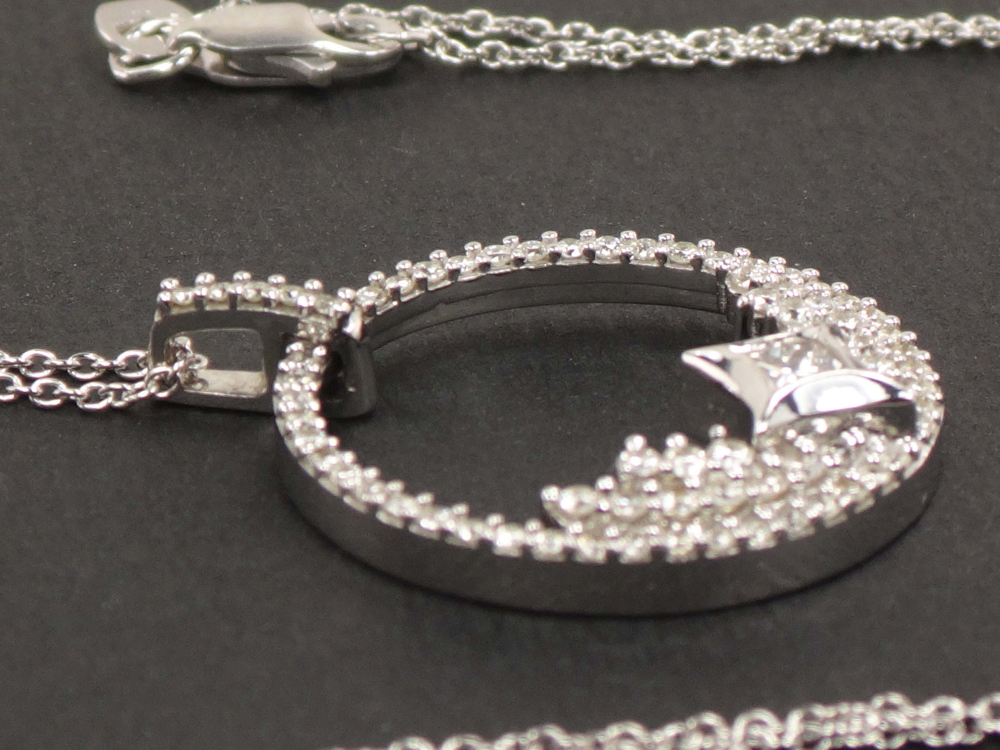 Vintage 14k Gold Natural Diamond Circle Necklace 1 CT TDW Diamond Star Design Pendant White Gold Round Diamond Necklace 18" Bridal