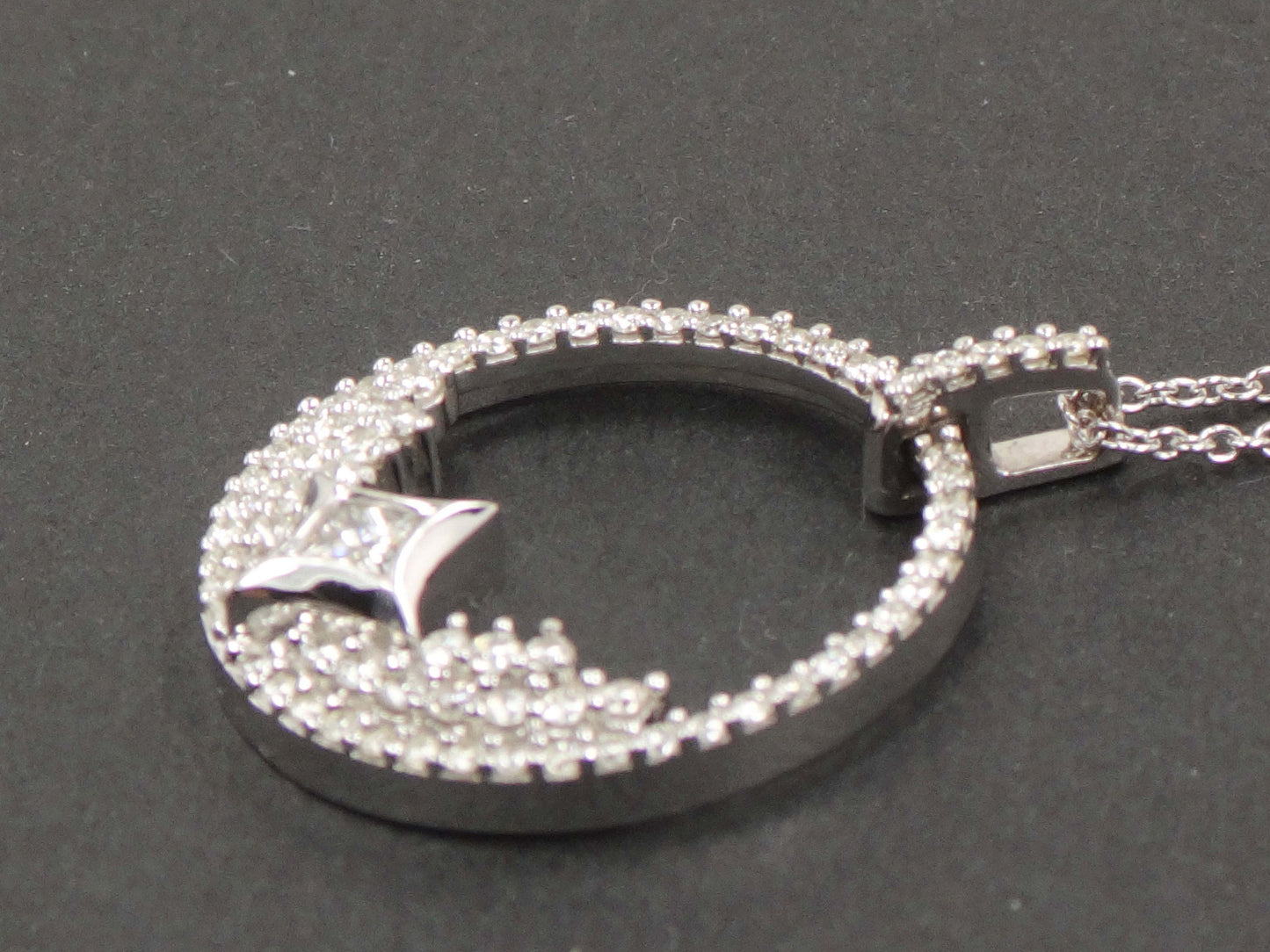 Vintage 14k Gold Natural Diamond Circle Necklace 1 CT TDW Diamond Star Design Pendant White Gold Round Diamond Necklace 18" Bridal