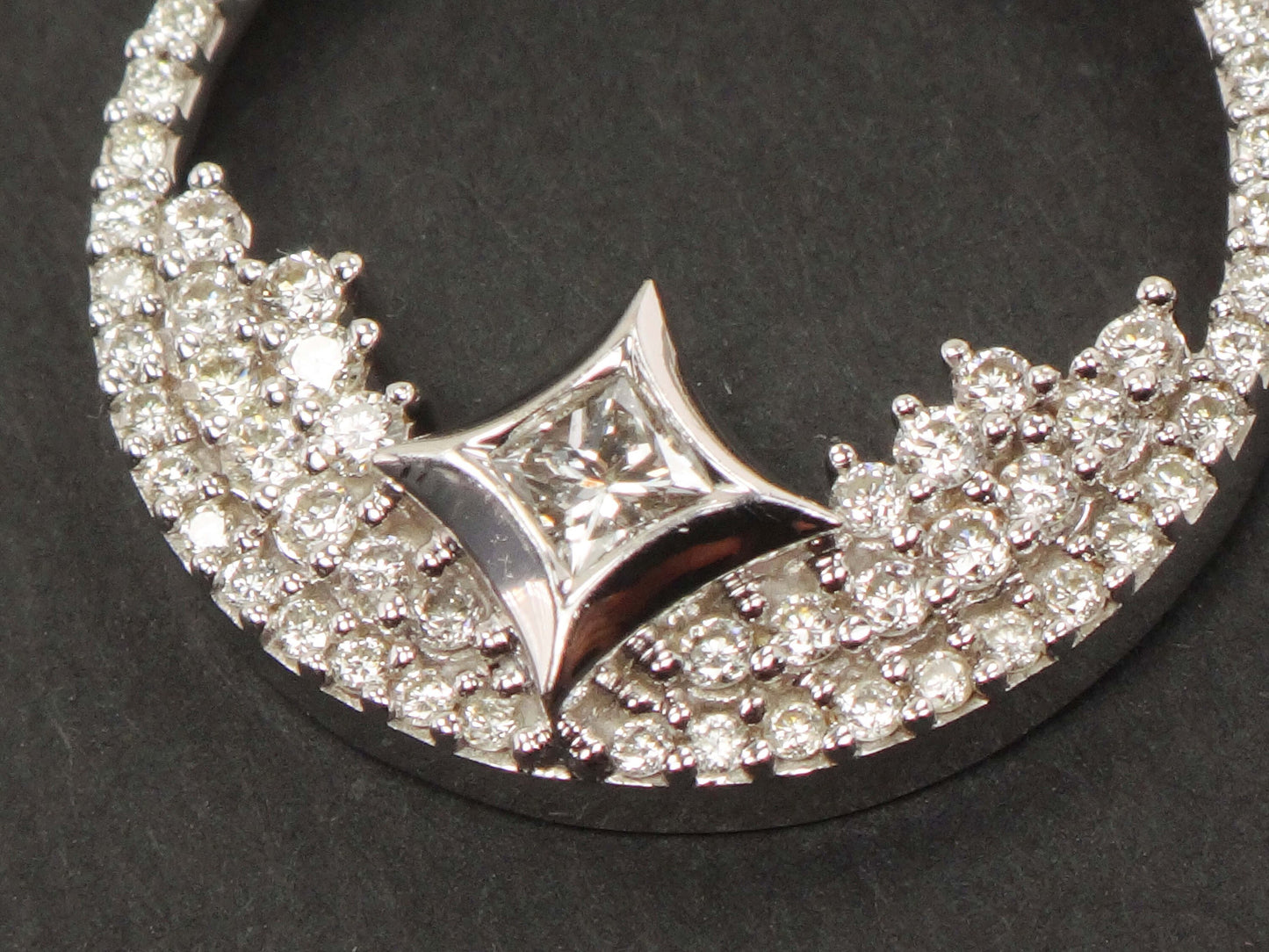 Vintage 14k Gold Natural Diamond Circle Necklace 1 CT TDW Diamond Star Design Pendant White Gold Round Diamond Necklace 18" Bridal