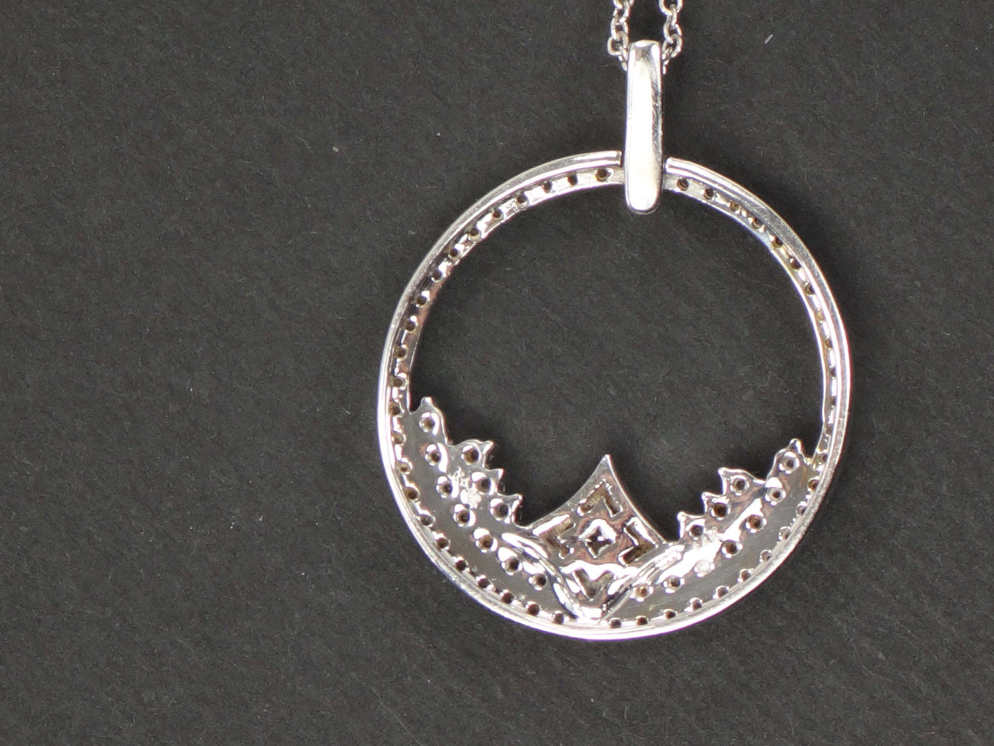 Vintage 14k Gold Natural Diamond Circle Necklace 1 CT TDW Diamond Star Design Pendant White Gold Round Diamond Necklace 18" Bridal