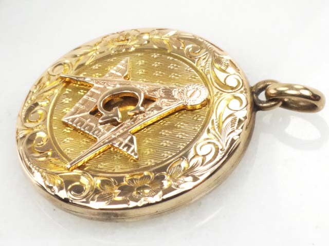 Vintage Masonic 10k Gold Locket: Engraved Freemason Watch Fob Pendant