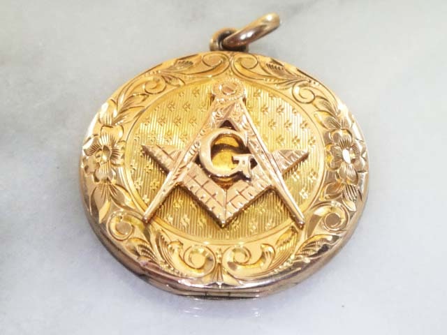 Vintage Masonic 10k Gold Locket: Engraved Freemason Watch Fob Pendant