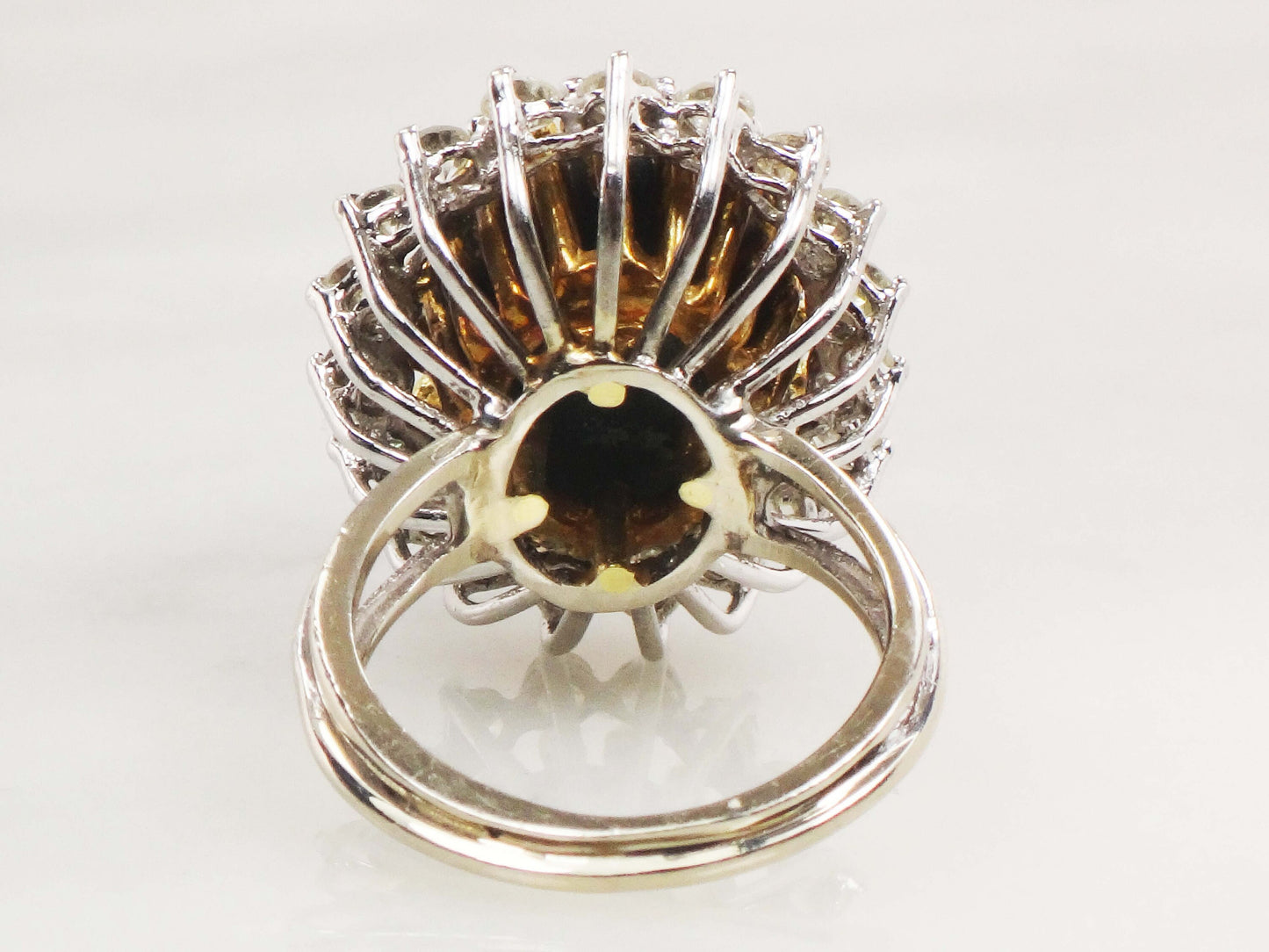 Vintage 13 CT Natural Black Star Sapphire Ring with Diamond Halo 14k Two Tone Gold Ring Size 5.25