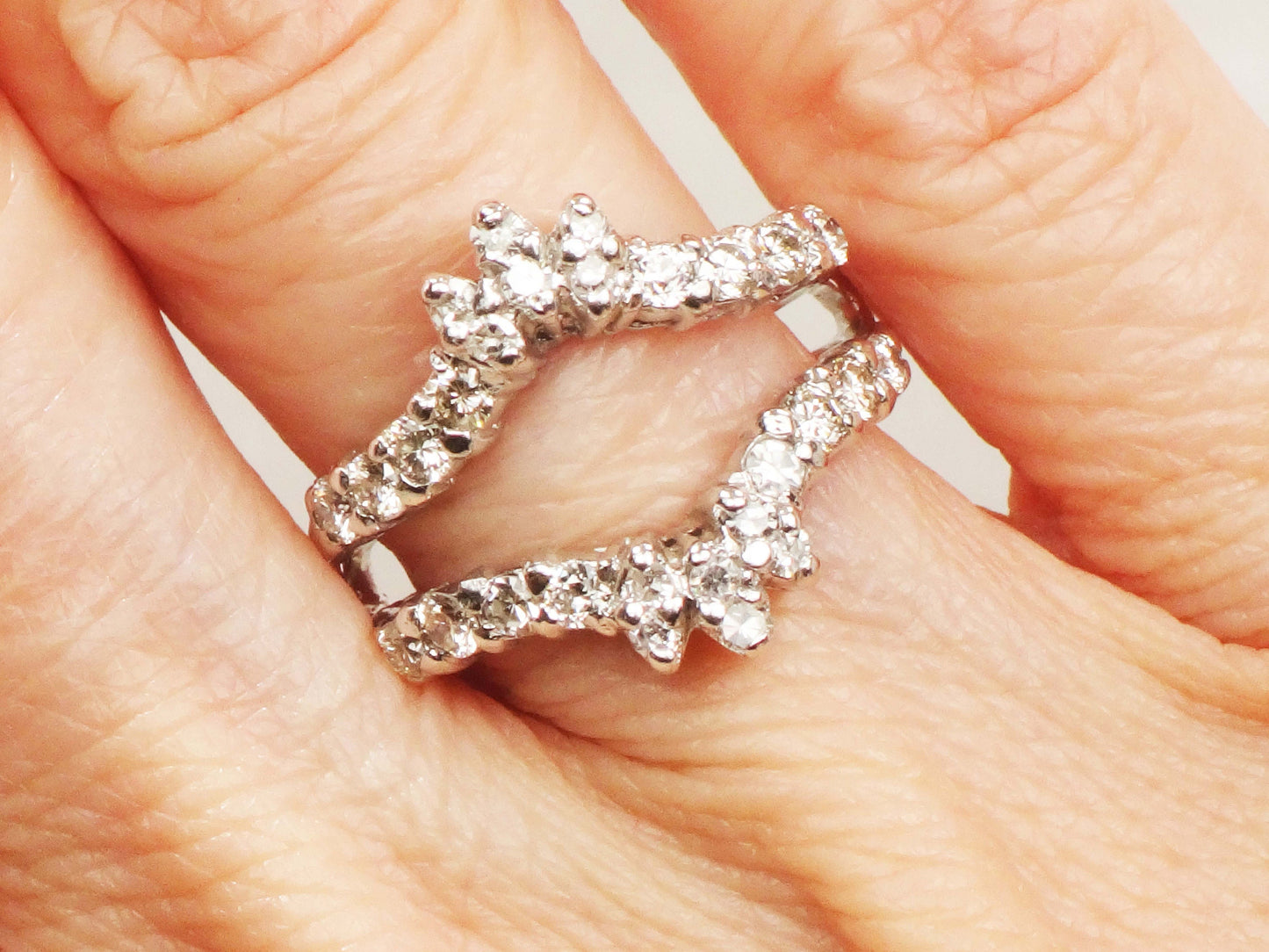 Vintage 14k White Gold Diamond Insert Ring Wedding Band Enhancer (.70 CTS, Size 5.5)