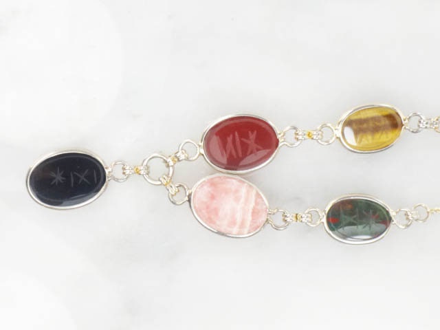 Vintage 14k and Gold Filled Scarab Necklace Bracelet Conversion Necklace with Tiger Eye & Quartz - Carved Stone Necklace 21"