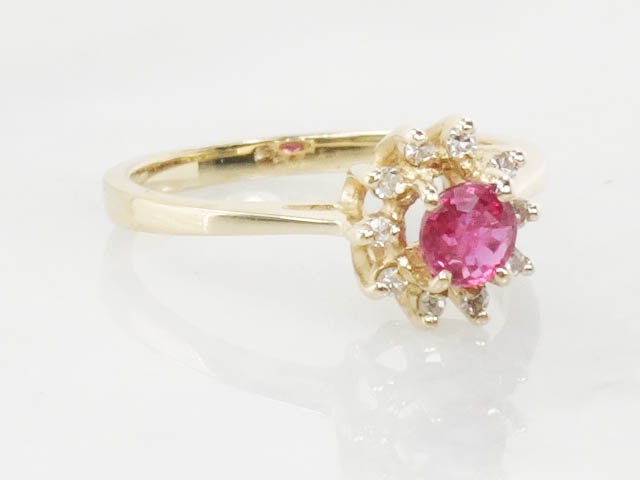 Vintage 10k Gold Ruby Diamond Halo Ring - July Birthstone, Size 6