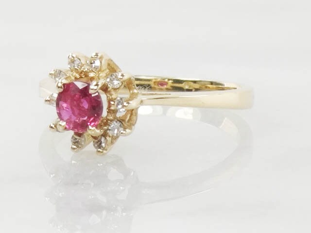 Vintage 10k Gold Ruby Diamond Halo Ring - July Birthstone, Size 6