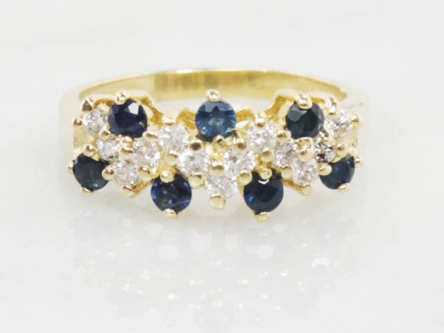 Vintage 14k Gold Natural Sapphire and Diamond Ring 1/3 CT TDW Diamond & Blue Sapphire Band Size 5.75