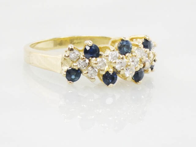 Vintage 14k Gold Natural Sapphire and Diamond Ring 1/3 CT TDW Diamond & Blue Sapphire Band Size 5.75