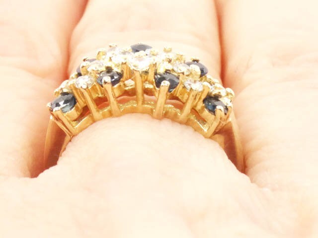 Vintage 14k Gold Natural Sapphire and Diamond Ring 1/3 CT TDW Diamond & Blue Sapphire Band Size 5.75