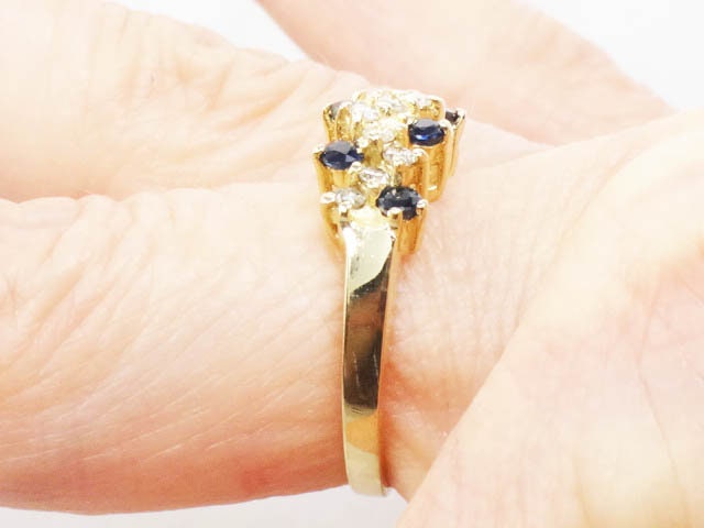 Vintage 14k Gold Natural Sapphire and Diamond Ring 1/3 CT TDW Diamond & Blue Sapphire Band Size 5.75