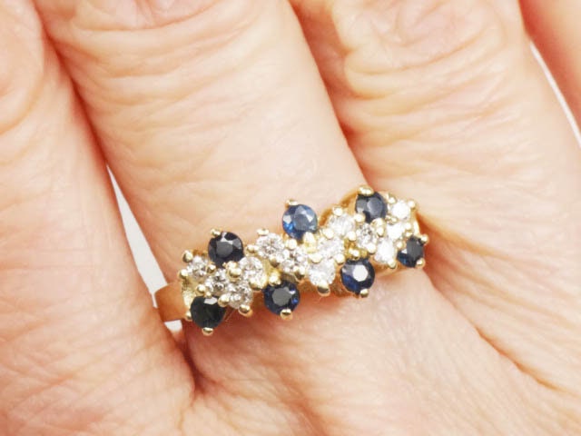 Vintage 14k Gold Natural Sapphire and Diamond Ring 1/3 CT TDW Diamond & Blue Sapphire Band Size 5.75