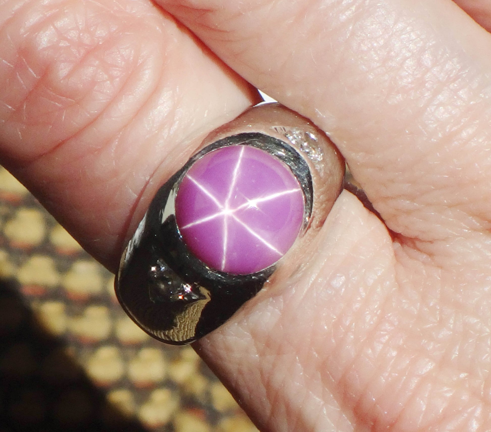 Vintage 14k White Gold Star Ruby and Diamond Ring, Gypsy Set Lab Created Ruby, Men's Pinky Ring, July Birthstone Size 7
