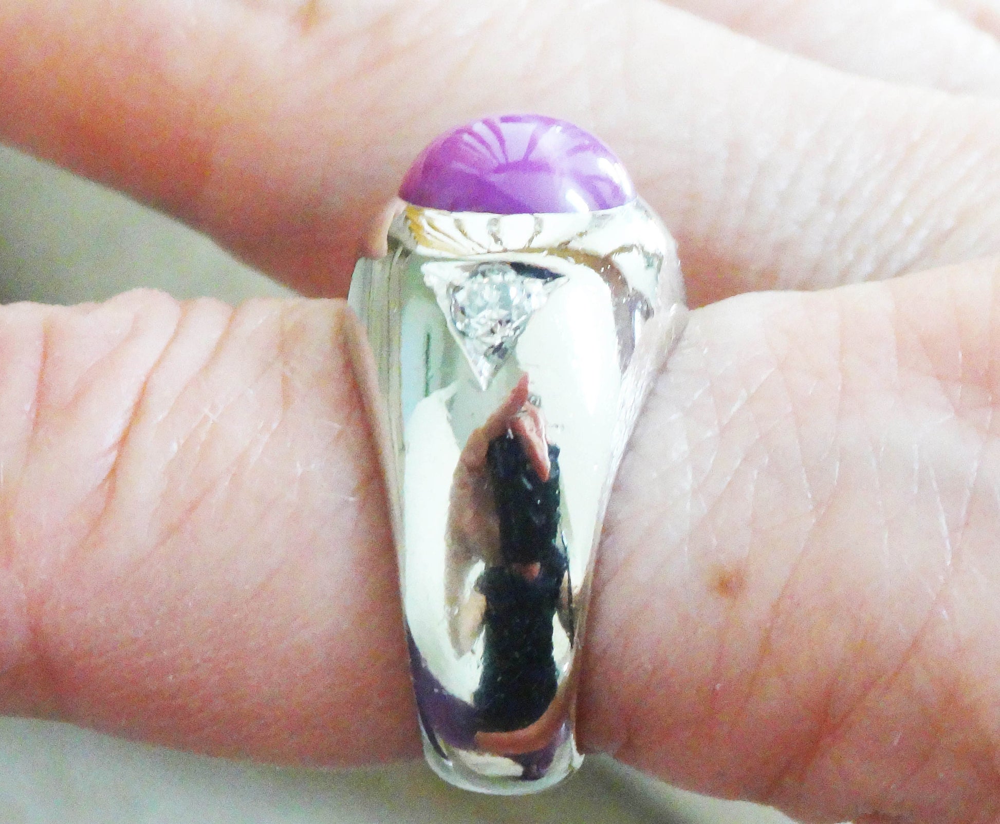 Vintage 14k White Gold Star Ruby and Diamond Ring, Gypsy Set Lab Created Ruby, Men's Pinky Ring, July Birthstone Size 7