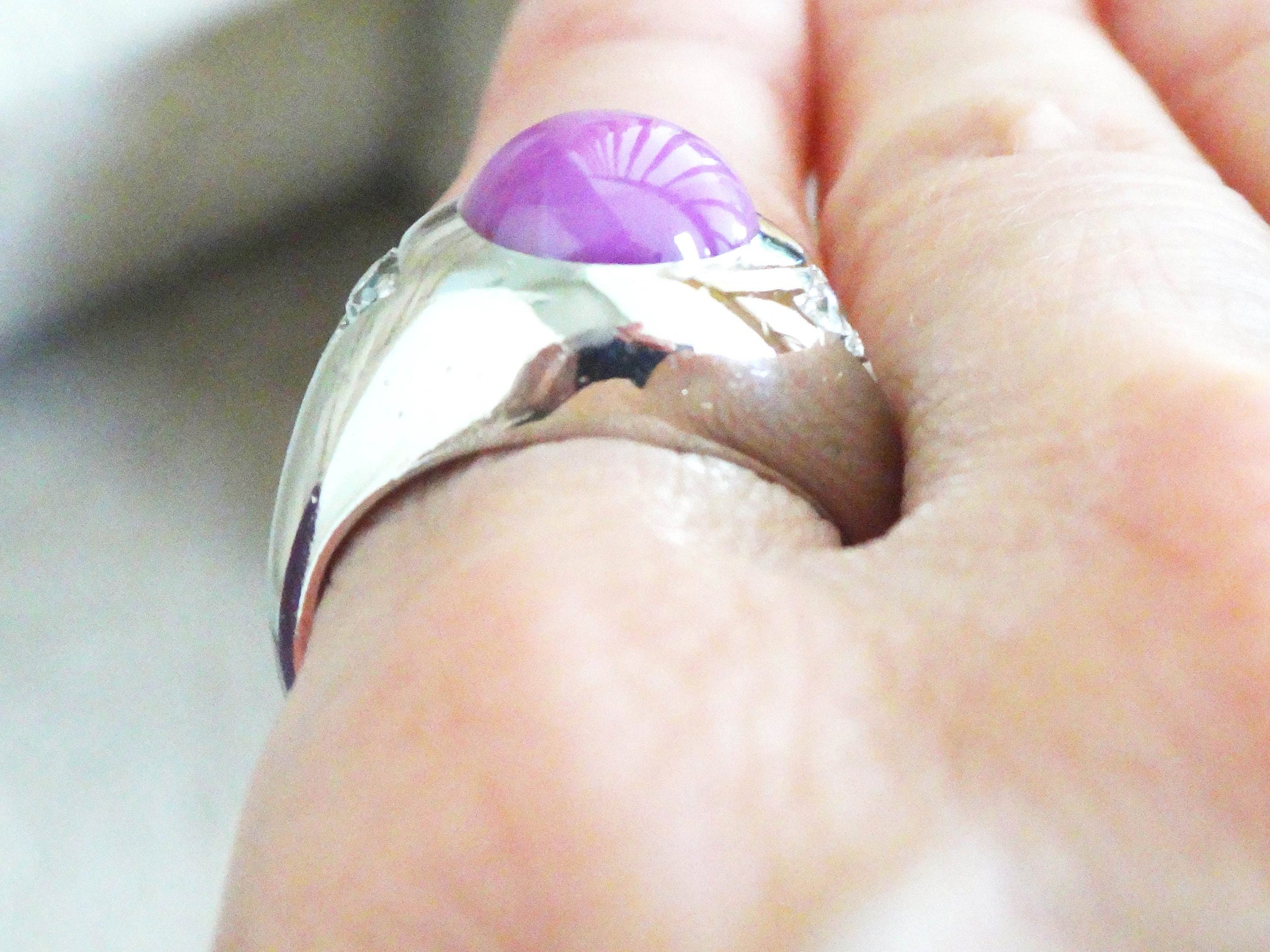 Vintage 14k White Gold Star Ruby and Diamond Ring, Gypsy Set Lab Created Ruby, Men's Pinky Ring, July Birthstone Size 7