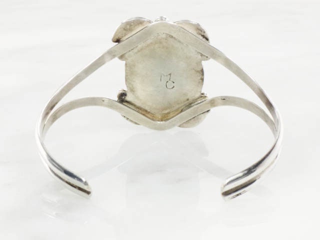 Vintage Sterling Silver Turquoise Cuff Bracelet with Feather Design - Native American Hallmarked MC