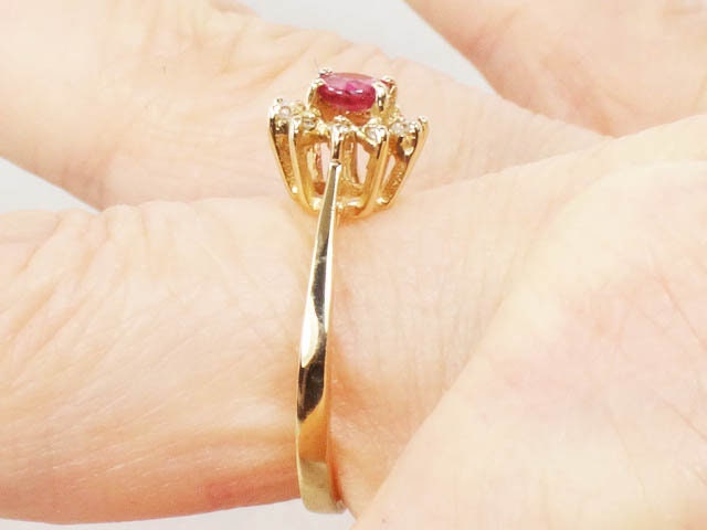 Vintage 10k Gold Ruby Diamond Halo Ring - July Birthstone, Size 6
