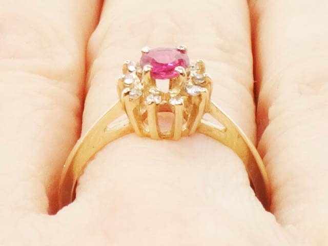 Vintage 10k Gold Ruby Diamond Halo Ring - July Birthstone, Size 6
