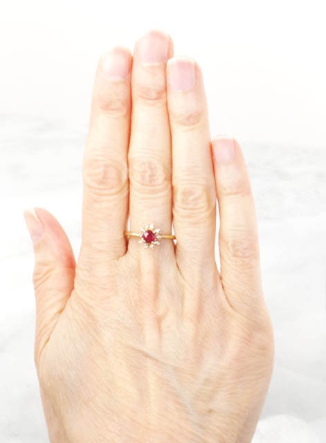 Vintage 10k Gold Ruby Diamond Halo Ring - July Birthstone, Size 6