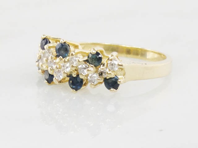 Vintage 14k Gold Natural Sapphire and Diamond Ring 1/3 CT TDW Diamond & Blue Sapphire Band Size 5.75