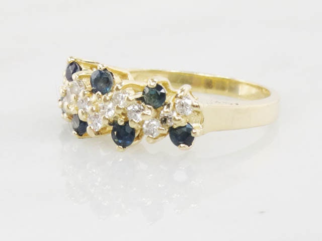 Vintage 14k Gold Sapphire Diamond Band Ring - Size 5.75