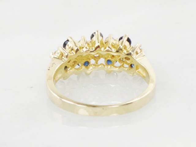 Vintage 14k Gold Natural Sapphire and Diamond Ring 1/3 CT TDW Diamond & Blue Sapphire Band Size 5.75