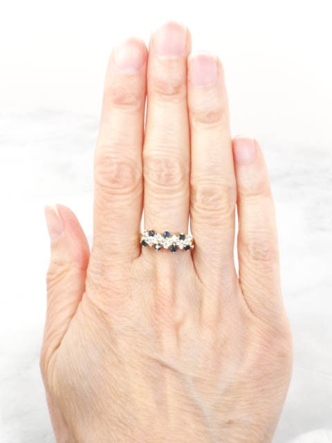 Vintage 14k Gold Natural Sapphire and Diamond Ring 1/3 CT TDW Diamond & Blue Sapphire Band Size 5.75