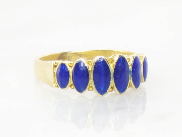 Vintage 18k Yellow Gold Blue Enamel Band, Everyday Ring, Stacking Ring, Size 5