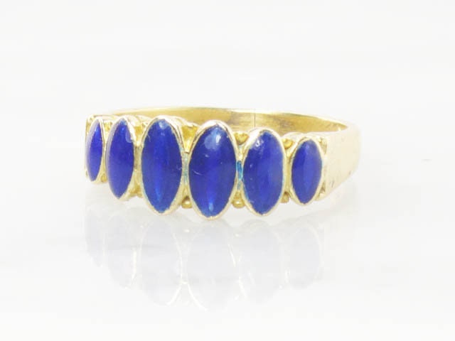 Vintage 18k Yellow Gold Blue Enamel Band, Everyday Ring, Stacking Ring, Size 5