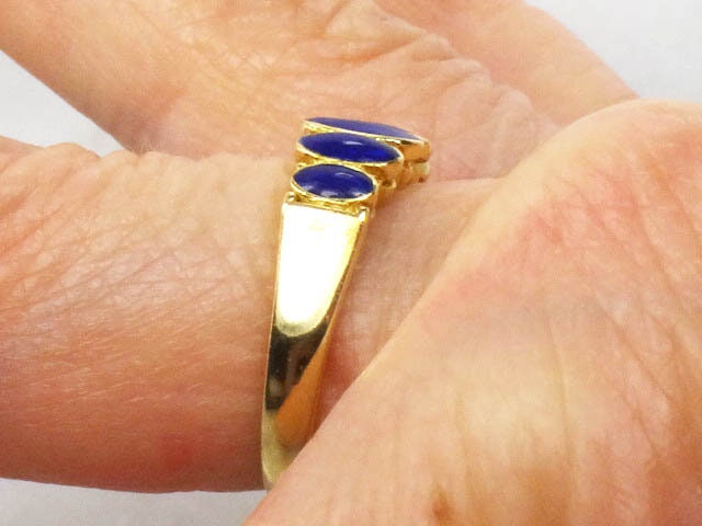 Vintage 18k Yellow Gold Blue Enamel Band, Everyday Ring, Stacking Ring, Size 5