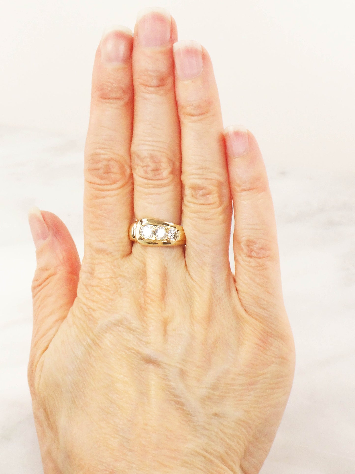 Vintage 14k Gold Three Diamond Ring: .60 Carat TDW, Size 5.5