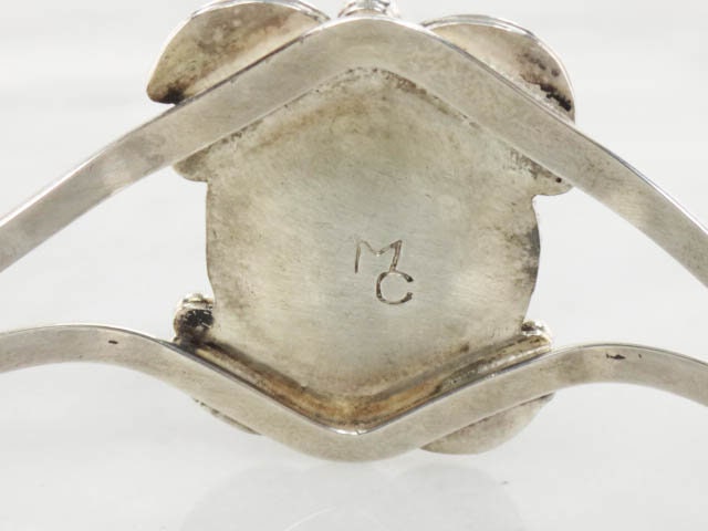 Vintage Sterling Silver Turquoise Cuff Bracelet with Feather Design - Native American Hallmarked MC
