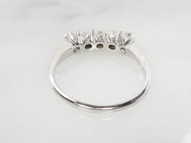 Vintage 14k White Gold Cubic Zirconia Wedding Band Five Stone Wedding Ring Stacking Ring Size 8