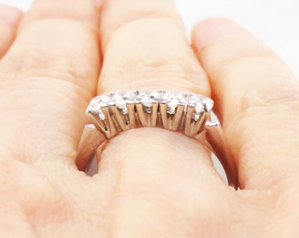 Vintage 14k White Gold Cubic Zirconia Wedding Band Five Stone Wedding Ring Stacking Ring Size 8