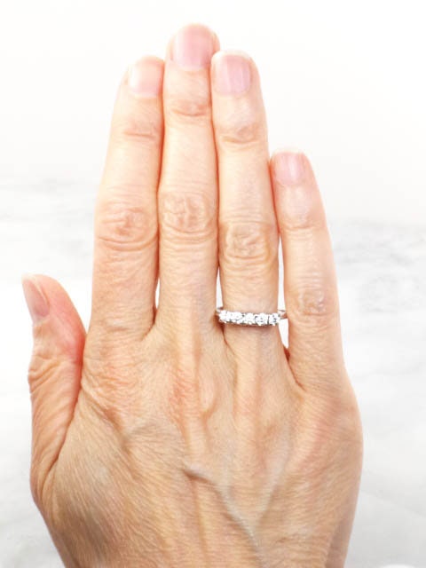 Vintage 14k White Gold Cubic Zirconia Wedding Band Five Stone Wedding Ring Stacking Ring Size 8