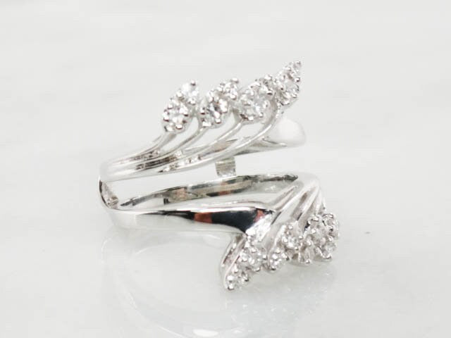 Vintage 14k White Gold Diamond Enhancer Ring: Wedding Band Insert, Size 6.25