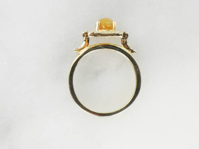 Vintage 14k Yellow Gold Fire Opal Diamond Halo Ring - Size 7