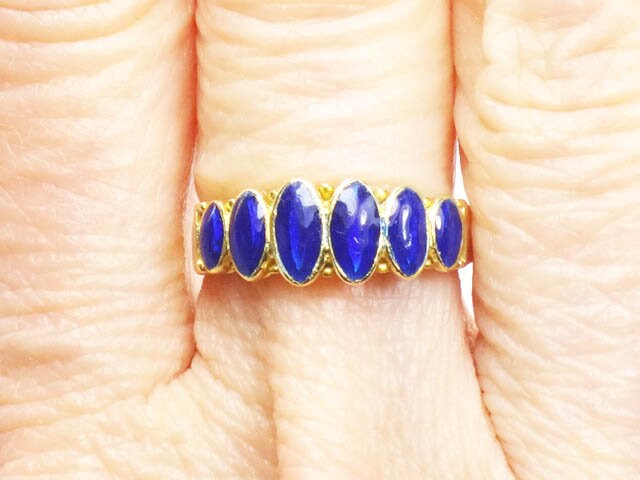 Vintage 18k Yellow Gold Blue Enamel Band, Everyday Ring, Stacking Ring, Size 5