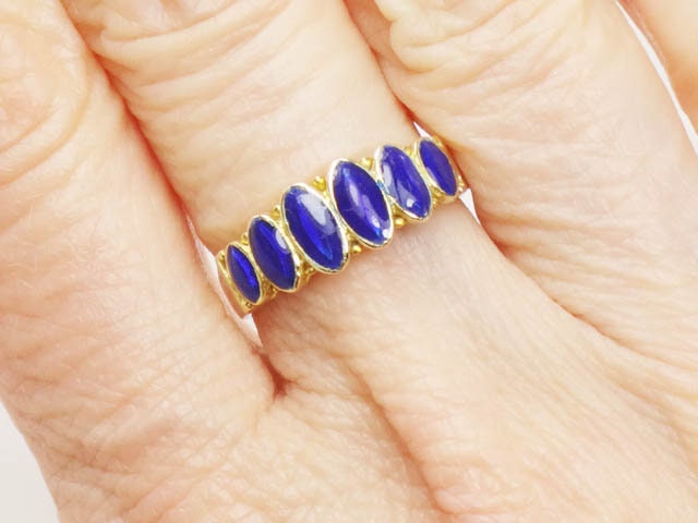 Vintage 18k Yellow Gold Blue Enamel Band, Everyday Ring, Stacking Ring, Size 5