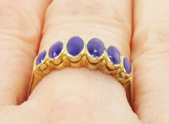 Vintage 18k Yellow Gold Blue Enamel Band, Everyday Ring, Stacking Ring, Size 5