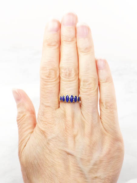 Vintage 18k Yellow Gold Blue Enamel Band, Everyday Ring, Stacking Ring, Size 5