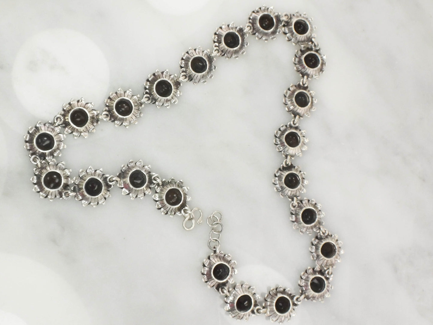 Silver Sunflower Necklace - Vintage Bold Floral Heavy Sterling Jewelry - 19"